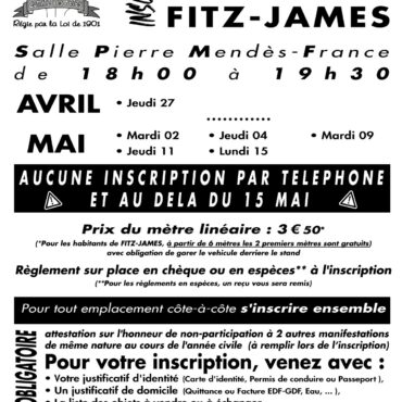 Inscriptions à la brocante du dimanche 21 mai 2023