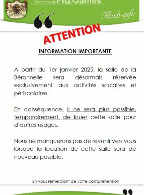 Réservation salle communale de la Béronnelle