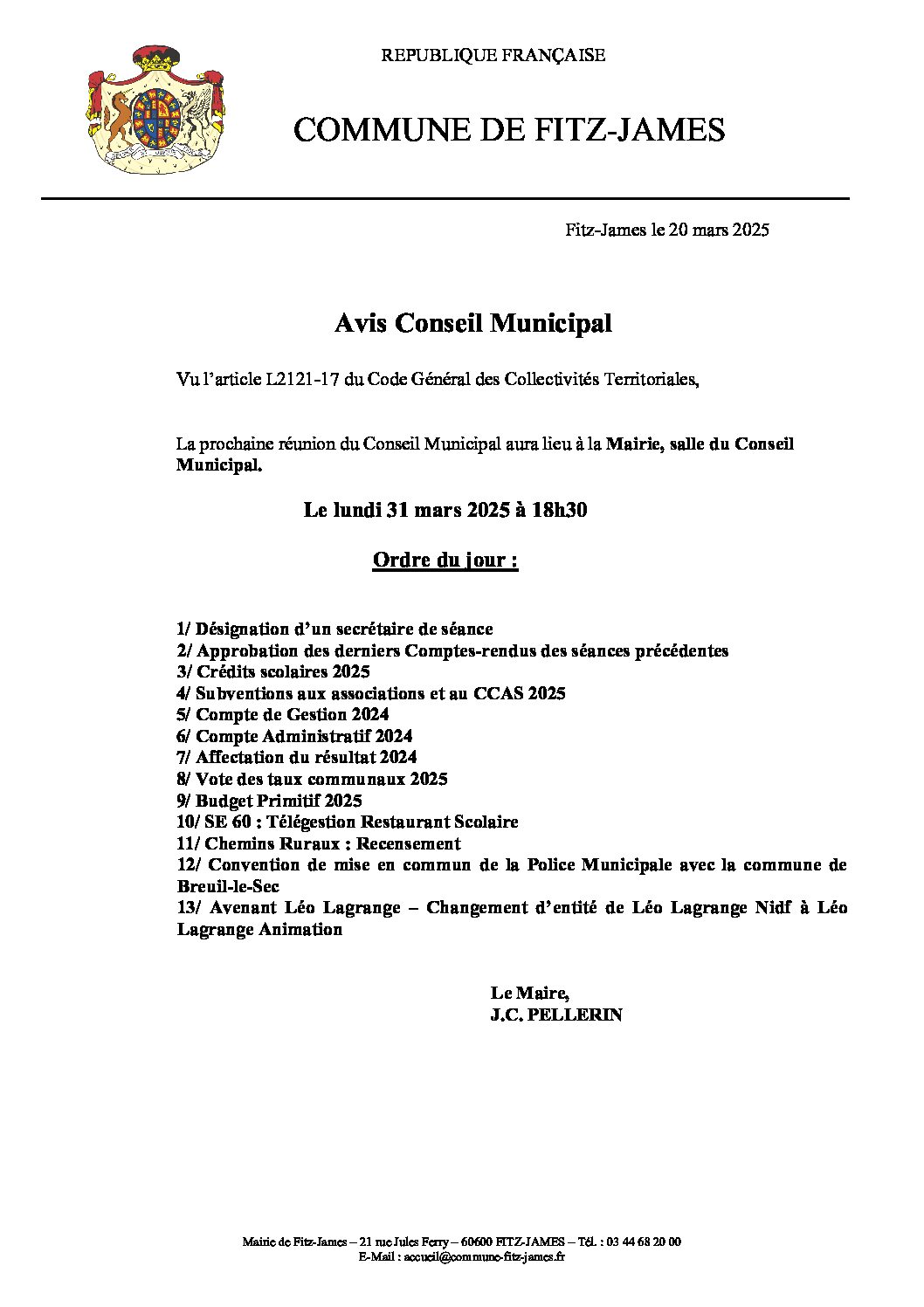 Avis du Conseil Municipal