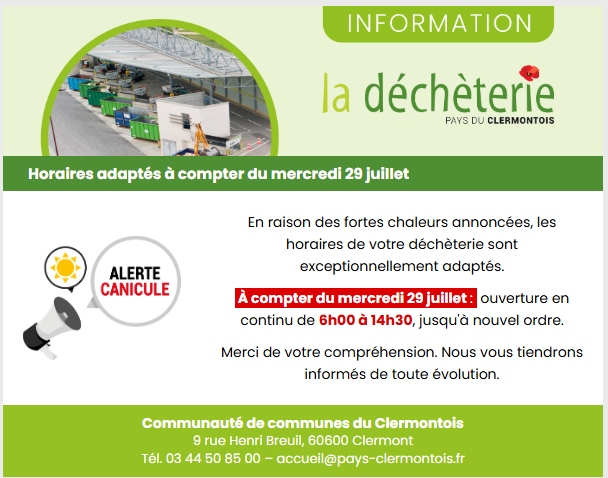 DECHETERIE – ALERTE CANICULE